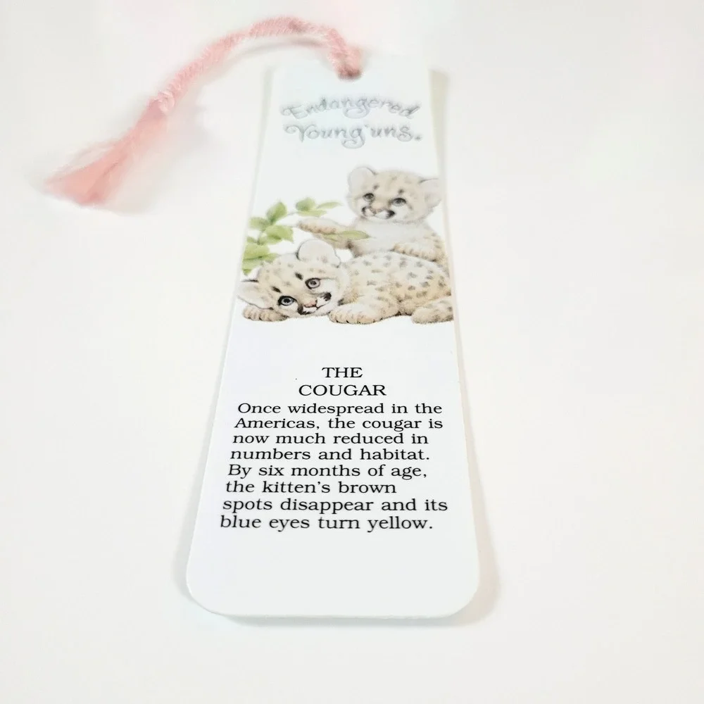 Vintage 80s Cougar Cubs Tassel Bookmark Endangered Young'uns, USA Antioch H-1449